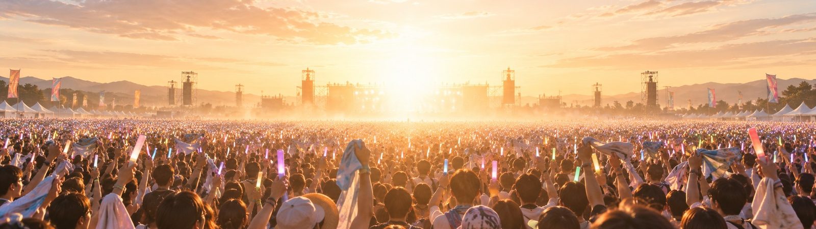 案11 屋外フェス・夕景、地平線まで群衆